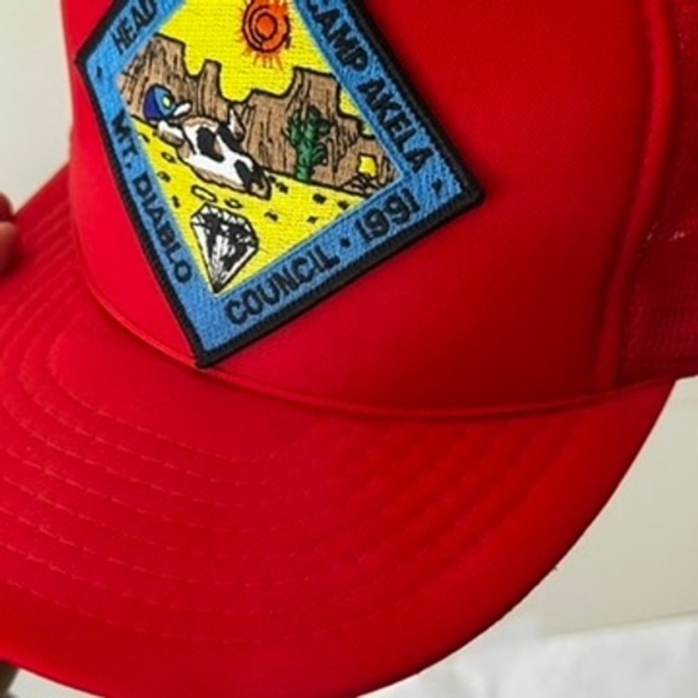 Vintage 1991 Mt Diablo Council Camp Akela CA Boy Scouts Red Trucker Hat Snapback - Picture 3 of 9